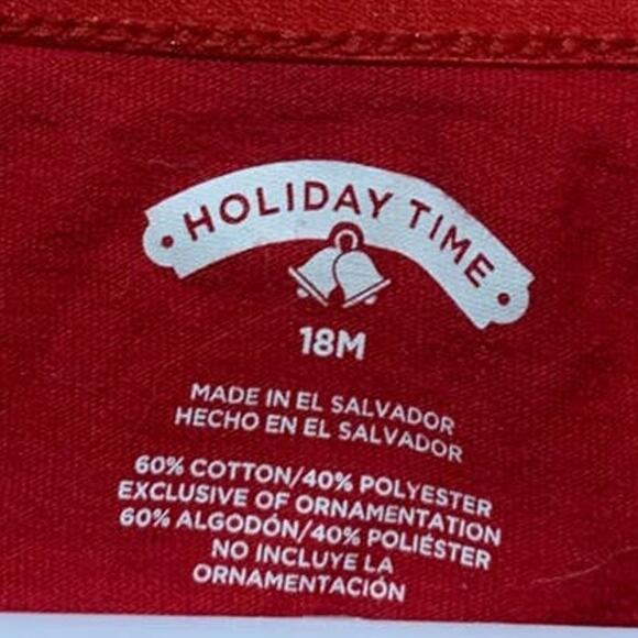 Holiday Time 18M Girls Christmas Shine Bright Glitter Reindeer w Plaid Bow Tee - Picture 2 of 3